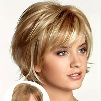 10-inch short blonde and brown synthetic wig with bangs, blonde and brown mixed wig, fluffy synthetic fiber women's wig