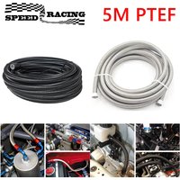 5M PTFE Universal Racing Hose AN4-AN12 Stainless Steel Braided Brake Hose Fuel Oil Line Oil Cooler Car Hose Pipe Black Silver