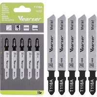 Vearter T118A 5Pcs 3inch(77mm) JigSaw Blade Set 21TPI HSS T-Shank Precise for Aluminum,Thin Metal,Copper Cutting Tools