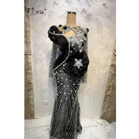 New Luxury Dubai Arabic Black Evening Dress Mermaid Pearls Beaded 3D Flower Lace Wedding Party Dresses robe de soiree Customized