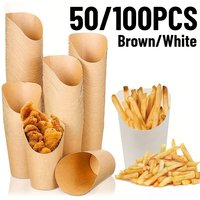 50/100PCS Disposable French Fries Cups Kraft Paper Snack Cups Ice Cream Waffles Dessert Catering Party Food Containers Supplies