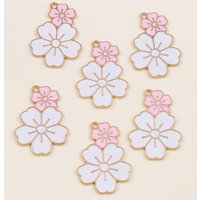 10Pcs Pink Sakura Flowers Charms Alloy Pendants Enamel Charms for DIY Jewelry Making Earrings Jewelry Accessories