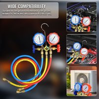 Refrigerant Manifold Gauge Set with Hose Hook for R410A R22 R404A R134A Charging - Professional AC Diagnostic Tool with Hoses