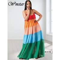 Wmstar Dresses for Women Elegant Patchwork Print Party Loose Slip Sleeve Maxi Dress Beach Summer Clothes Wholesale Dropshipping