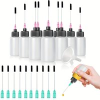 50ml plastic dispensing bottle with green and pink blunt needle tip, black rubber stopper.