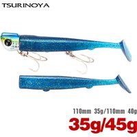 TSURINOYA Long Casting 2pcs T Tail Jig Head 110mm 35g 45g Saltwater Sinking HardBait High Strength Flounder Seabass Fishing Lure