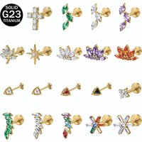 ZS 1PC 16G G23 Titanium Lip Labret Piercing Gold Color Lip Ring Tragus Helix Earrings Cartilage Earring Body Jewelry 6mm/8mm