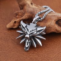 Stainless Steel Wizard 3 Wolf Head Pendant Retro Style Geralt of Rivia Men's Necklace Popular Medieval Witcher Jewelry Wholesale