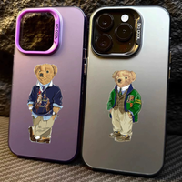 Polo Cute Bear Phone Case IMD Color Silver Shell For IPhone 16 15 14 13 12 11 Pro Max Plus