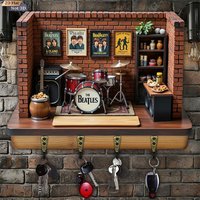 2D Flat, 1pc, Retro rock style key hook, wooden multi - functional home house key hook, with four metal hooks, wall decor,