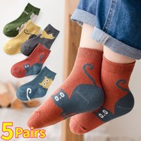 5/10 Pairs Kids Socks Autumn Winter Middle Tube Sock Cartoon Cat Pattern Comfortable Breathable Children Socks For Boys Girls