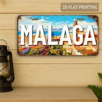 2D Flat - 1pc 2D Flat Wall Decorative Sign | Vintage Travel Theme Of Malaga, Spain, Mediterranean Cityscape, Ideal For Balcony A