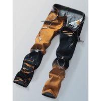 Men's Gradient Color Hole Denim Pants High Street Spliced Vintage Long Trousers Trendy Straight Leg Pants