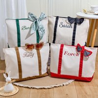 Personalized Tote Bag with Name Embroidery Heart Sunglasses Ribbon Decor Custom Gift for Women Reusable Shopping Bag