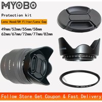 MYOBO Camera HD UV Filter + Len Hood + Lens Cap - 49 52 58 55 62 67 72 77 82 mm for DSLR SLR Camera Universal Lente Protector Ki