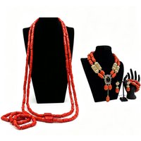 Ensemble de bijoux en perles de corail naturel ethniques africaines pour hommes et femmes, cadeau de mariage fait main