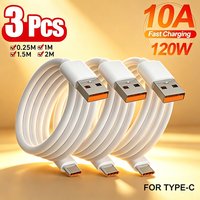 3Pcs 120W USB Type C Cable 10A Super Fast Charging Data Cord For Huawei Mate 60 Honor POCO Quick Charge USB Phone Charger Cable