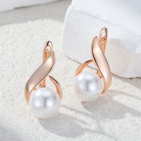 Wbmqda Simple Elegant Pearl Earrings For Women 585 Rose Gold Color Fine Daily Jewelry Accessories