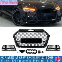Rennsport-Kühlergrill für Audi A3 8V S-Line S3 8VA 8VF Limousine Cabrio 2017 2018 2019 Frontstoßstangengrill Nebelscheinwerfergitter Glanzschwarz