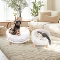 Luxury Soft Warm Plush Cat Bed Nesting Chair with Wood Legs Washable Waterproof Cushion Pad Pet Bed for Small Animals