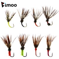 Bimoo 8pcs #12 #14 Tenkara Fly Parachute Grizzly Hackle Floating Dry Fly For Trout Bass Grayling Fishing Lures