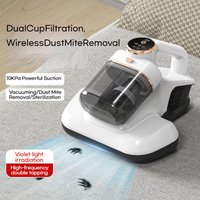 Wireless Dust Mite Remover, 10KPa Suction, Dual Cup Filtration, UV Sterilization, High-Frequency Beat, for Bed & Sofa
