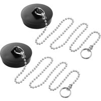 2-Pack Black Rubber Sink Stopper with Chain, Kitchen Water Stopper, Bathtub Water Stopper, Rubber Overflow Stopper, Washbasin Sink Stopper, Bathroom Drain Stopper, Essential Household Item