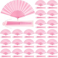 2-24 Pcs 9 Inch Silk Clapping Fans Foldable Line Dance Hand Fans for Women Men Wedding Party Gifts Light Pink