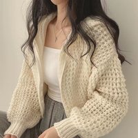 Cardigan à capuche pour femmes, pull court tricoté à manches longues avec fermeture éclair, automne et hiver