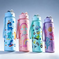 Dinosaur Rainbow Straw Cup Cute Water Bottle Outdoor Camping Picnic Reusable Lightweight Cup Outdoor Tableware 750ML Leakproof