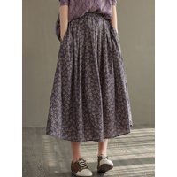 Women Casual Skirts New Arrival 2023 Autumn Vintage Style Floral Print Loose Comfortable Ladies Elegant A-line Long Skirt D536