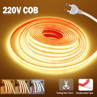 Bande lumineuse LED COB étanche, AC 220V, IP65, coupe 10cm, 240LED/M, 3000K, 4000K, 6000K, décoration d'intérieur, ruban flexible