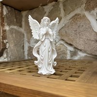 3D Printed Praying Angel Religious Figurine White Gold Guardian Statue for Study Room Decor Baptism Gift