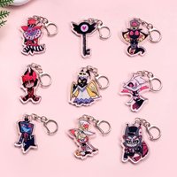 1/9Pcs Cartoon Hazbin Hotel Acrylic Car Keychain Cute Backpack Pendant Funny Bag Charms Accessories Decoration Holiday Gifts