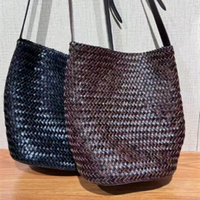 New model in 2026 Tote bag genuine leather cowhide hand-woven vegetable basket bag women's shoulder bag retro shopping bag