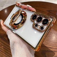 Transparent Plating Magnetic Stand Case For Samsung Galaxy S26 S25 S24 S23 Ultra Plus For Magsafe Four Corners Anti Drop Cover