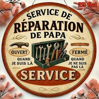 2D planar retro French "Dad Repair Service" wooden sign | Art Deco style