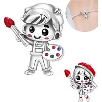 Orstarry 925 Sterling Silver Painter Boy Cartoon Character Bead Original Pendants Bracelet Necklace Charm Jewelry Party DIY Gift