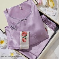 New Chinese Style Female Pajamas Sleepwear Elegant O-Neck Jacquard Trouser Suits Pijamas Loungewear Loose Silk Satin Homewear
