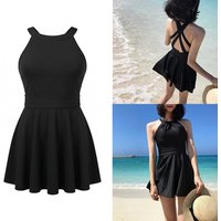 Fashion Safety Pants Backless Skirt Swimsuit Sleeveless Pleated Hanging Neck Swimsuit Beachwear Swimwear with Padded Vacation