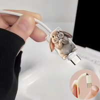 2D Flat Acrylic Data Cable Protective Cover Cute Rabbit Suitable for Type-C Mobile Data Cable Fun Decorative Accessories