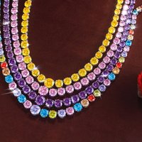 ThreeGraces Sparkling Multicolor Yellow Pink Zirconia Stone Bridal Wedding Party Geometric Round Tennis Necklace for Women PN221
