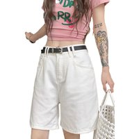 Women's White Wide Leg Denim Shorts High Waist Vintage Y2K Baggy Bermuda Jean Shorts