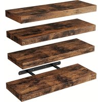 4pcs Vintage Wooden Floating Shelves Organizer, Wall Mounted Floating Shelf Kit, Rustic Style Hanging Shelves, Space Saving Wall Shelves With Invisible Brackets For Living Room Storage, Floating