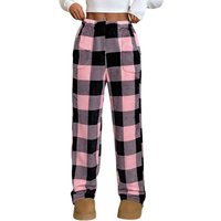 Pajama Pants For Women Elastic Waist Fuzzy Fleece Plaid Bottoms Soft Lounge Sleepwear With Pockets Plush Pajamas Pants