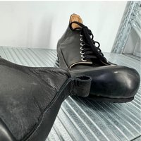 Men's Black Soft Leather Lace Up Low Top Shoes Big Round Toe Design Casual Comfortable Flat Footwear Street Fashion