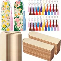 20pcs diy wooden bookmark kit unfinished wood craft bookmarks with laser cut hooks square tags and 12 tassels random color