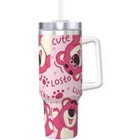 Stainless Steel Tumbler Cute Lotso Cartoon Pink Bear Mugs Cup With Straws Travelist Hot Drinks Water Bottle Large Thermal Cups