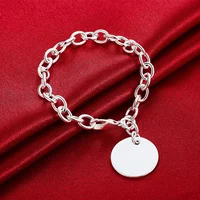 High Quality 925 Sterling Silver Round Card Pendant Bracelets For Women Men'S Wedding Party Christmas Gifts Fashion Jewelry