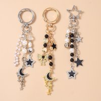 Chic Rhinestones Star Moon Keychain Handmade Beaded Key Ring Pendants for Women Girls Handbag Decor DIY Key Chain Jewelry Gifts